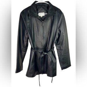 WORTHINGTON 100% GENUINE LEATHER Zipped Belted Waist Jacket with Pockets‎ LARGE